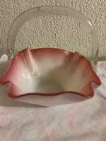 Glas Schale mit Henkel und pinkem Rand guter Zustand