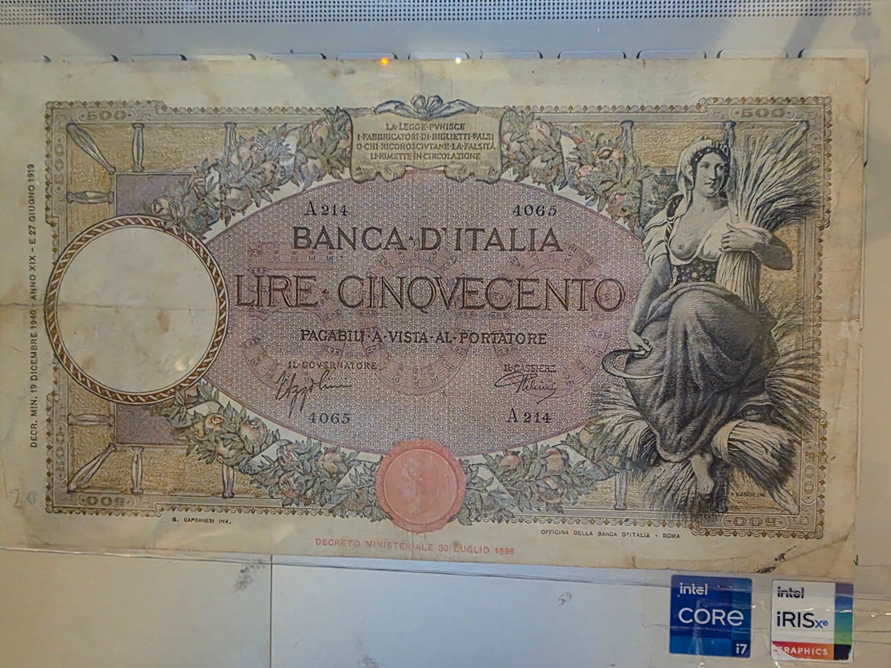 Banconote: Cinquecento lire  Mietitrice (Decreto) – Usato da Zürich venduto da Enzo.61