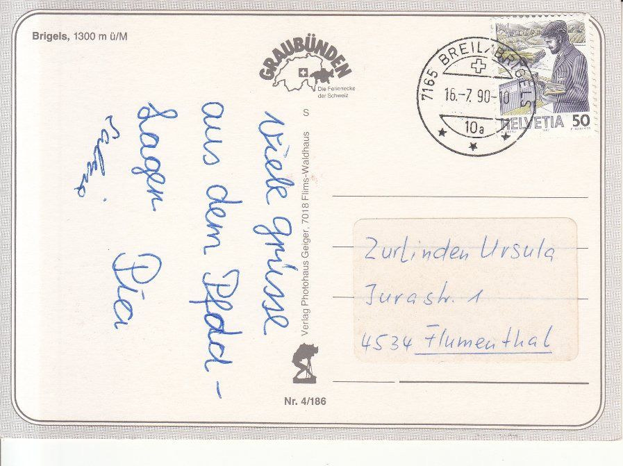 Ansichtskarten: Brigels 1990 – Gebraucht aus Bürglen TG von StampGraf 1