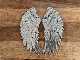 Silberne Flügel Pailletten Applikation, 2 Stück, Neu!