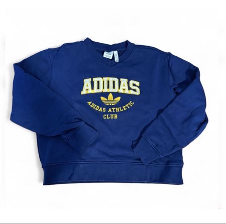 Blue Adidas sweatshirt with yellow "ADIDAS ATHLETIC CLUB"