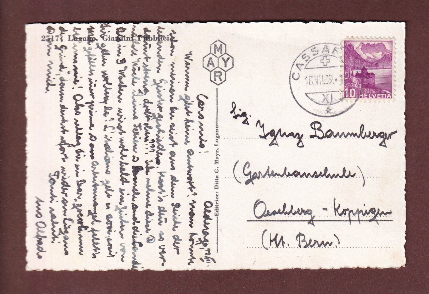 Cartoline postali: LUGANO - Giardini Pubblici - 1939 – Usato da Pully venduto da nicecards-shop 1