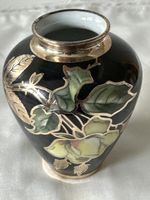 Silberporzellan Vase, Manufaktur Veyhl, schwarz/gold handbem