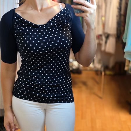 More & More Shirt S/M , Viskose Punkte Blau
