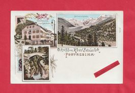 Gruss von Hotel Steinbok, Pontresina 3-Bild Farb-Litho
