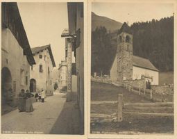 Pontresina GR 2 AK Kirche Sta.Maria alte Häuser ca. 1920