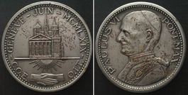 PAUL VI Papstbesuch in Genf 1969 Bronze versilbert 47mm unz-