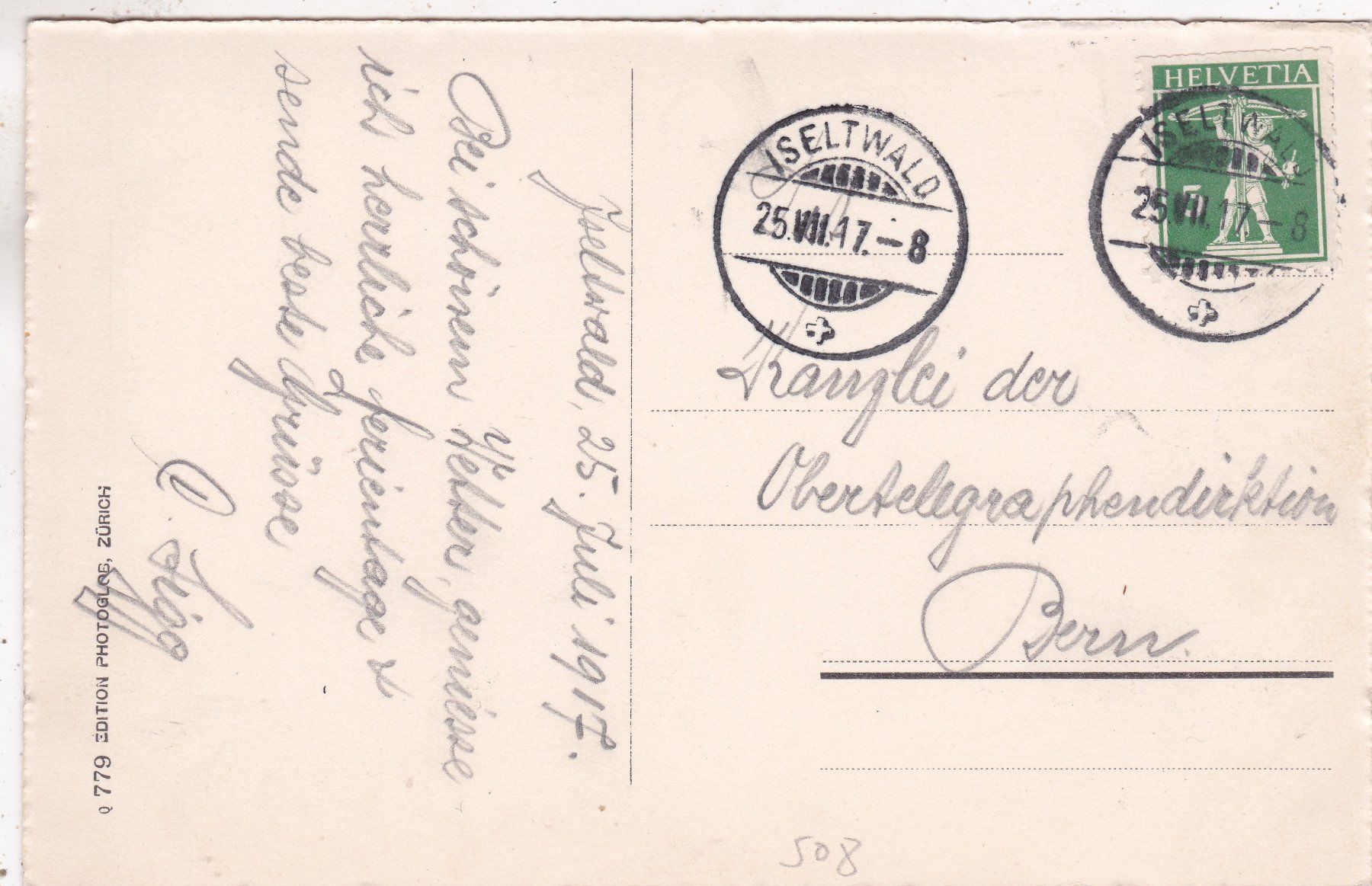Ansichtskarten: Iseltwald 1917 – Gebraucht aus Herisau von Lisegrat2008 1