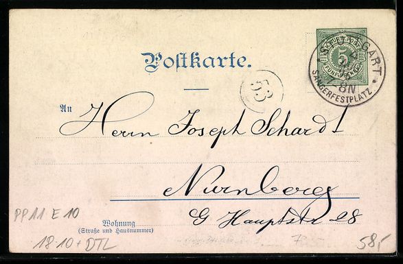 Cancelleria postale: Ganzsache PP11 E10: Stuttgart, Sänger m – Usato da Berlin venduto da bartko-reher 1