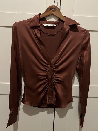 ZARA Satin Bluse, Grösse XS, Braun