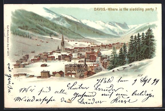Cartoline postali: Litho Davos, Gesamtansicht, Where is the – Usato da Berlin venduto da bartko-reher