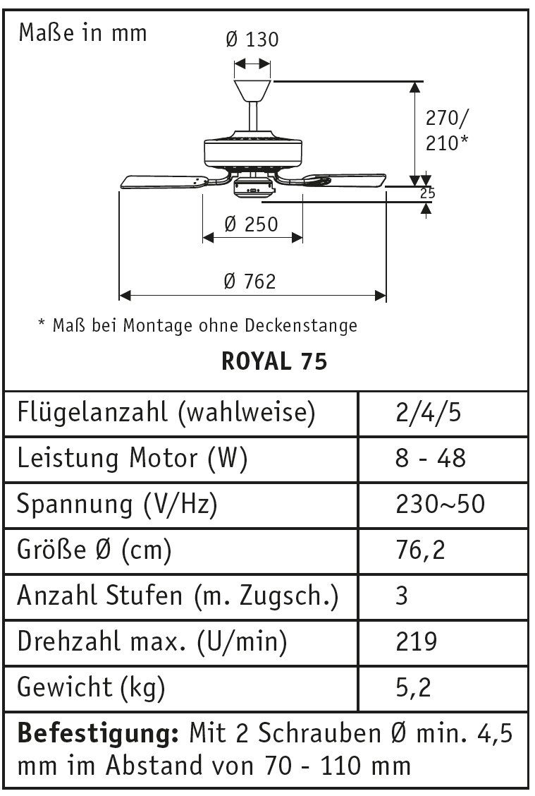 Ventilatoren: Deckenventilator Royal 75 WE – Neu und originalverpackt aus Zürich von Ventilatoren 1
