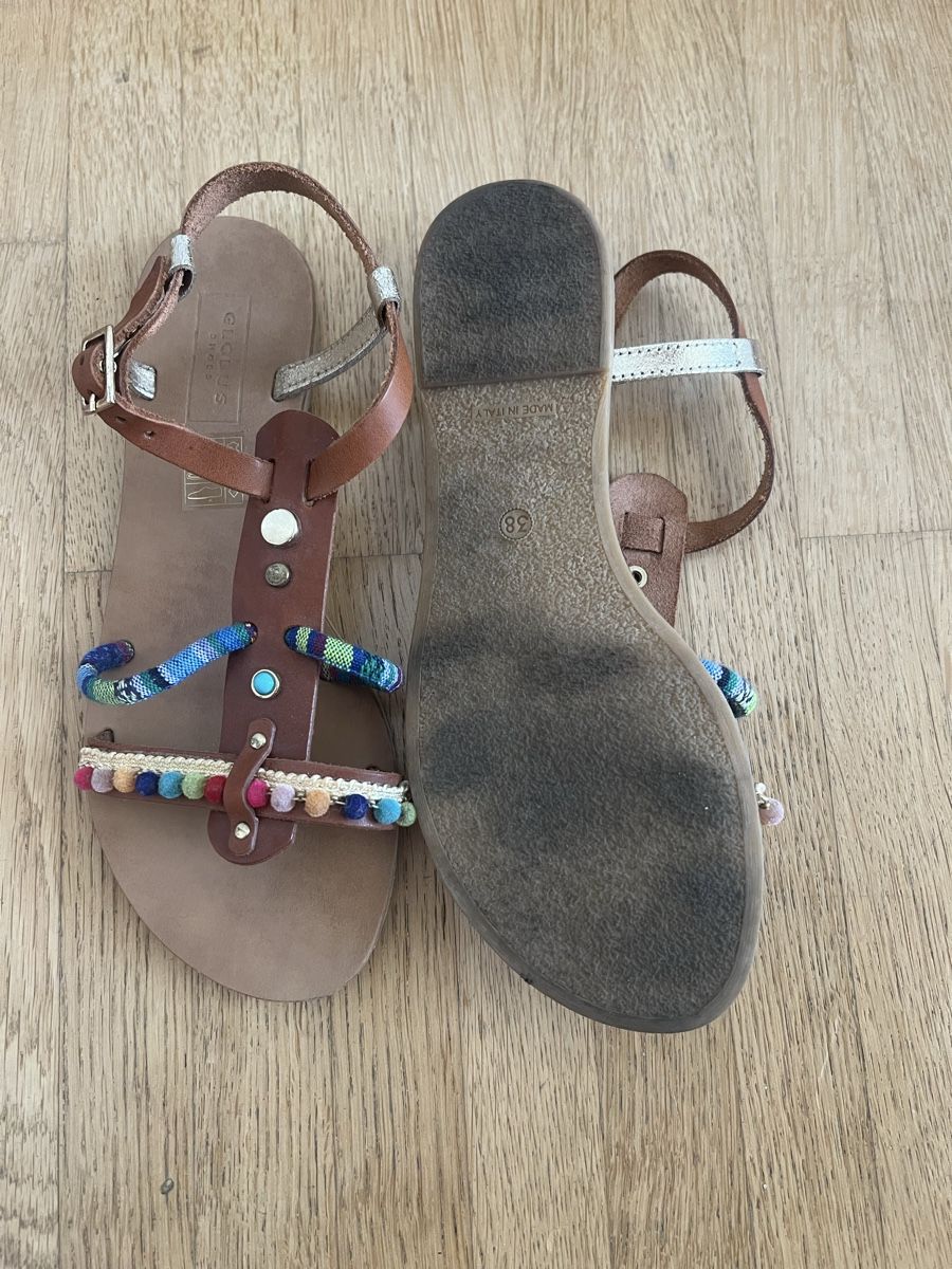 Scarpe da donna: Sandalen braun mit farbigen Bommeln Grösse 38 – Usato da Ostermundigen venduto da Steff18 2