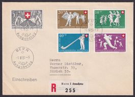 PP 1951, Satz-FDC deutsch, B51-B55, BERN nach Zürich