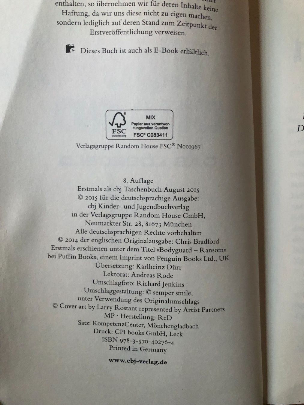 Libri: Bodyguard: Das Lösegeld / Chris Bradford – Usato da Basel venduto da raresbares 1