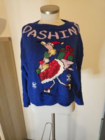 Weihnachtspullover  blau Grösse M mit Applikationen