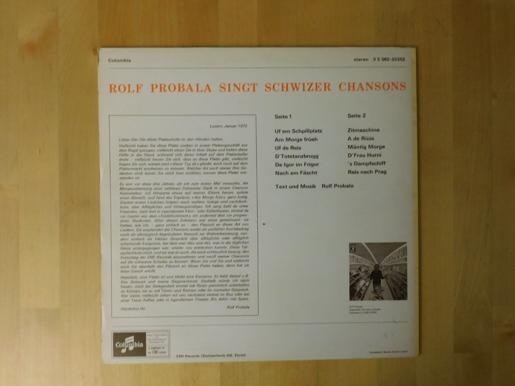 Schallplatten: Rolf Probala – Rolf Probala Singt Schwizer Chansons – Gebraucht aus Emmenbrücke von Dickens 1