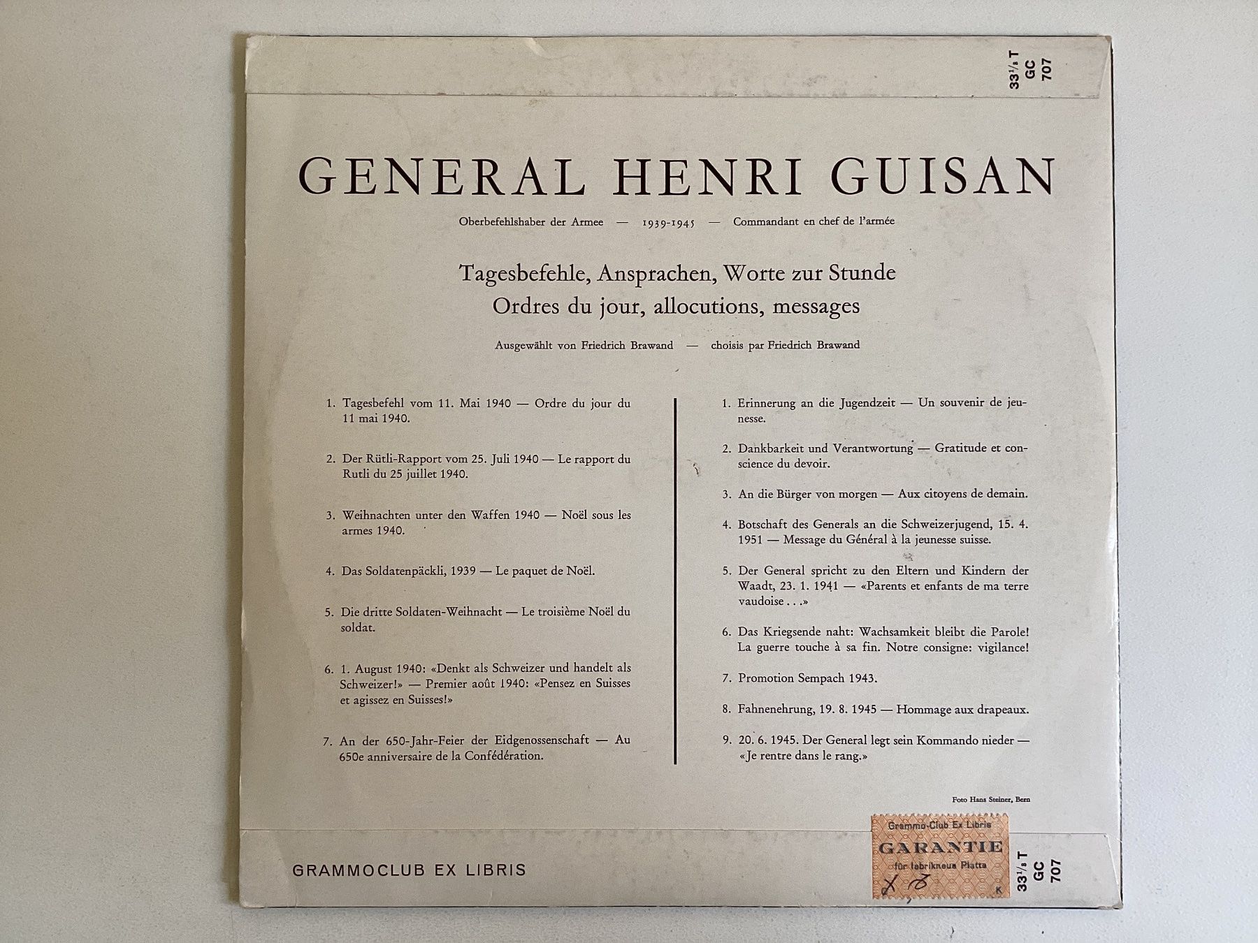 Schallplatten: General Henri Guisan 10” LP – Gebraucht aus Gutenswil von Hamzian 1