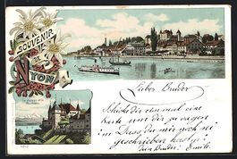 Litho Nyon, Le château et le Montblanc,
