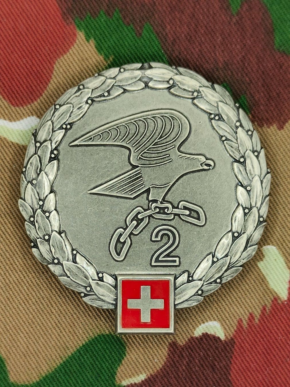 Schweizer Armee Plaketten & Abzeichen: Béretemblem Lehrverband Logistik 2, Variante 2 – Gebraucht aus Bauma von SwissMilitaria