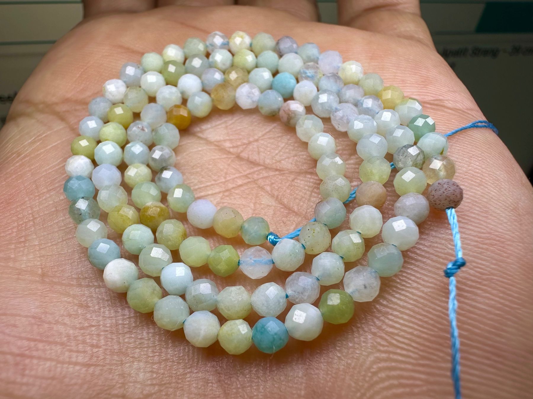 Edelsteine: Amazonit Perlenstrang facettiert – ca. 3 mm – ca. 39 cm – Neu (gemäss Beschreibung) aus Langenthal von Seelenfreunde 9