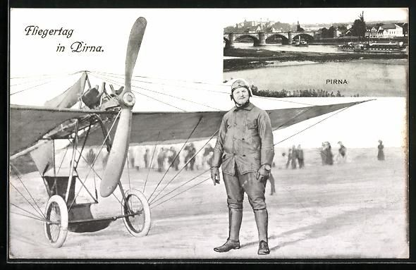 Foto & Poster: Pirna, Fliegertag 1911, Pilot neben sein – Usato da Berlin venduto da bartko-reher