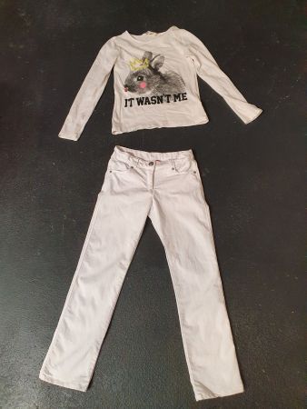 Hellrosa Jeans und Pulli (H&M) Gr. 122/128, nur vorgewaschen
