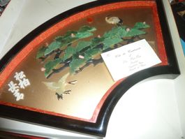 JADE ORGINAL-BILD Dekoration Fächer mit Kranich und Kiefer