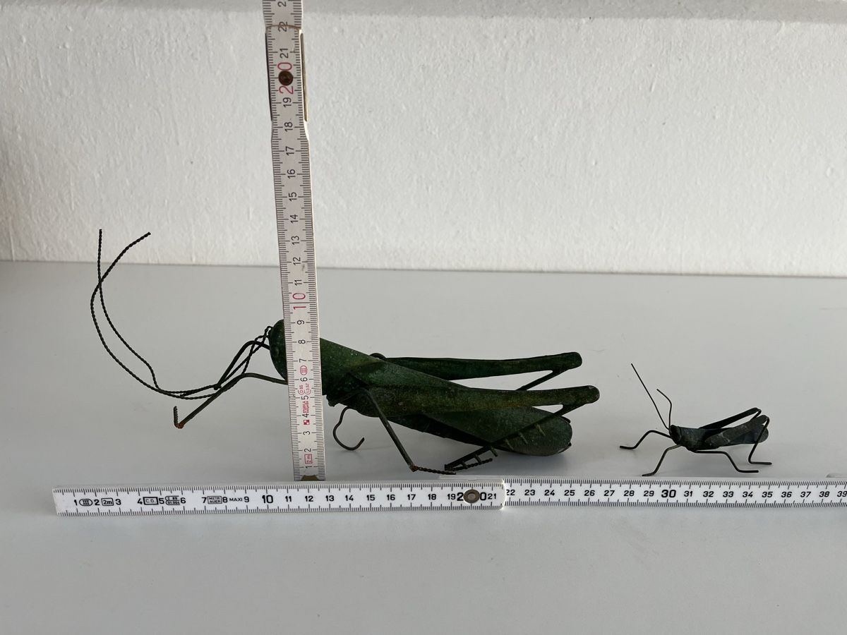 Tutte le decorazioni: 2 Stk. Heuschrecken aus Metallblech – Usato da Wetzikon ZH venduto da seli03 9