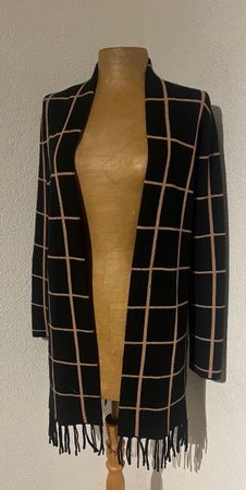 Cardigan à carreaux avec franges, taille unique, stylé!