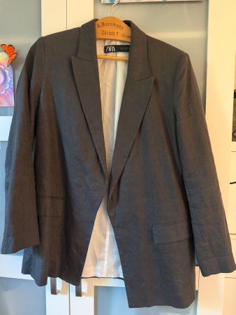 Blazer Zara Leinen dunkelgrau/blau Grösse L