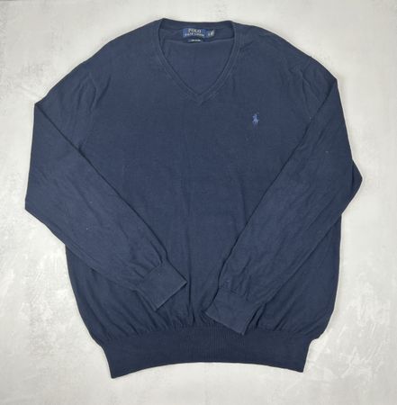 Pull col V Ralph Lauren bleu marine Pima Coton - L