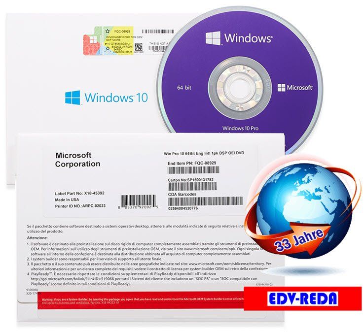 WINDOWS 10 PRO KEY-AUFKLEBER 1St. Lizenz