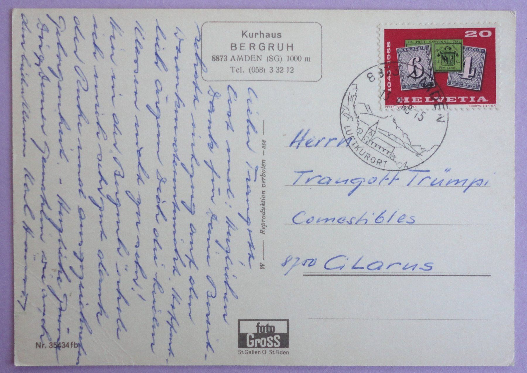 Cartoline postali: Kurhaus Bergruh, Amden – Difettoso da Fétigny venduto da Billy2miny 1
