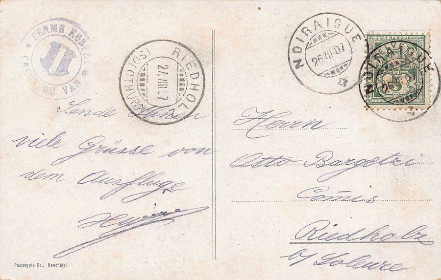 Cartoline postali: VOGELSCHAU: Val de Travers, circulée 1907 – Usato da Frauenfeld venduto da POML 1