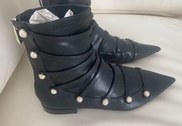 EYECATCHER - edle ZARA Stiefeletten mit Perlen, nero, 39