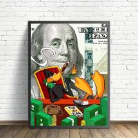 Daffy Duck Geld Leinwandbild Kunstdruck modern Wandbild Deko