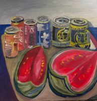Stillleben mit Wassermelone und Dosen, Originalgemälde