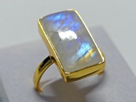 Ring Silber 925 GG vergoldet mit Regenbogen-Mondstein