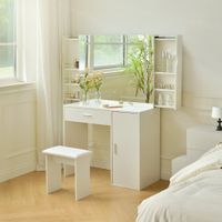 21302 - Schminktisch AMIRA - Spiegel und Hocker Weiss