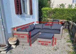 Garten Sitzgruppe Polyrattan L Form 206x206cm Ottomane. 