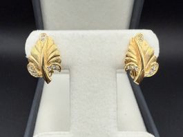 Vintage Ohrringe Blatt Strass GoldenFarbe