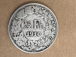 SVIZZERA 1/2  FR MONETA IN ARGENTO 1910 usata - circolata