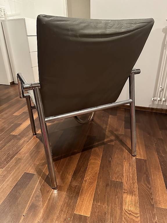 Poltrone: 80er Design Sessel Graugrün Leder Chromstahl  – Usato da Basel venduto da ninenintynine 3