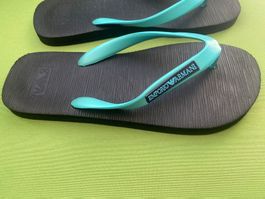SUMMERTIME - stylische/edle ARMANI Flip-Flops, türkis, 40