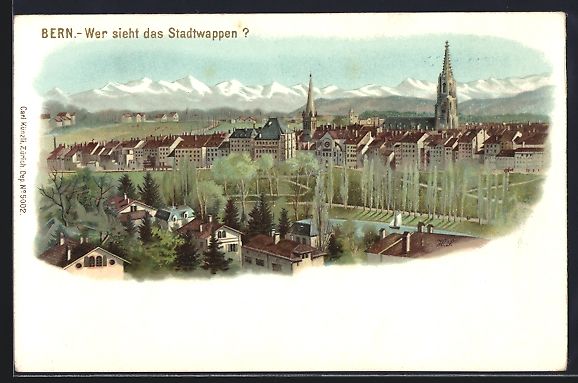 Ansichtskarten: Litho Bern, Ortsansicht mit Stadtwappen – Gebraucht aus Berlin von bartko-reher