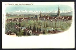 Litho Bern, Ortsansicht mit Stadtwappen