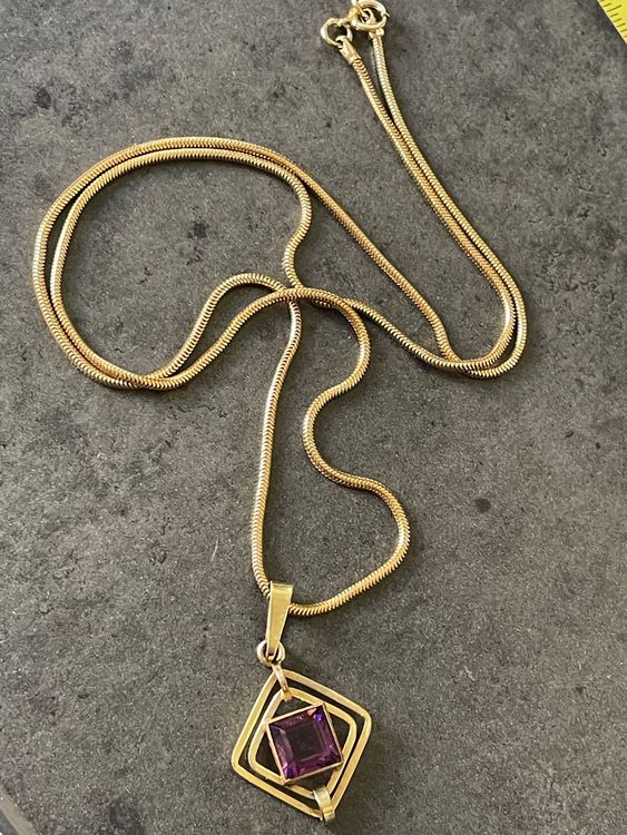 Collier Ancien En Pierre D'améthyste - Bijou Vintage - Occasion