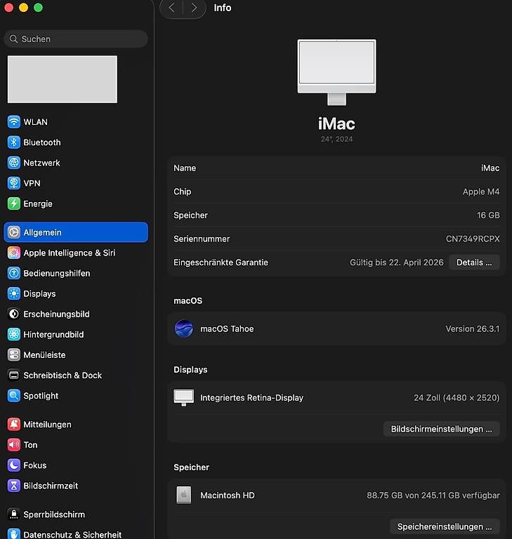 Apple PC: iMac 24" Retina 4.5K, silber, Apple M4 – Usato da Lohn-Ammannsegg venduto da Uranus2001 1