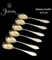 6 anciennes cuillères à glace Jezler 800Silb Rubans Feuille